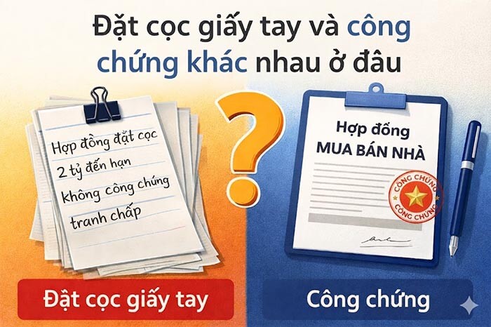 Đặt cọc giấy tay và công chứng khác nhau ở đâu - góc nhìn thực tế