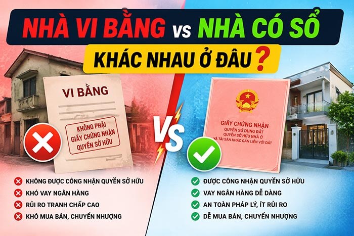 Nhà vi bằng và nhà có sổ khác nhau ở đâu - sai lầm nhiều người hối hận